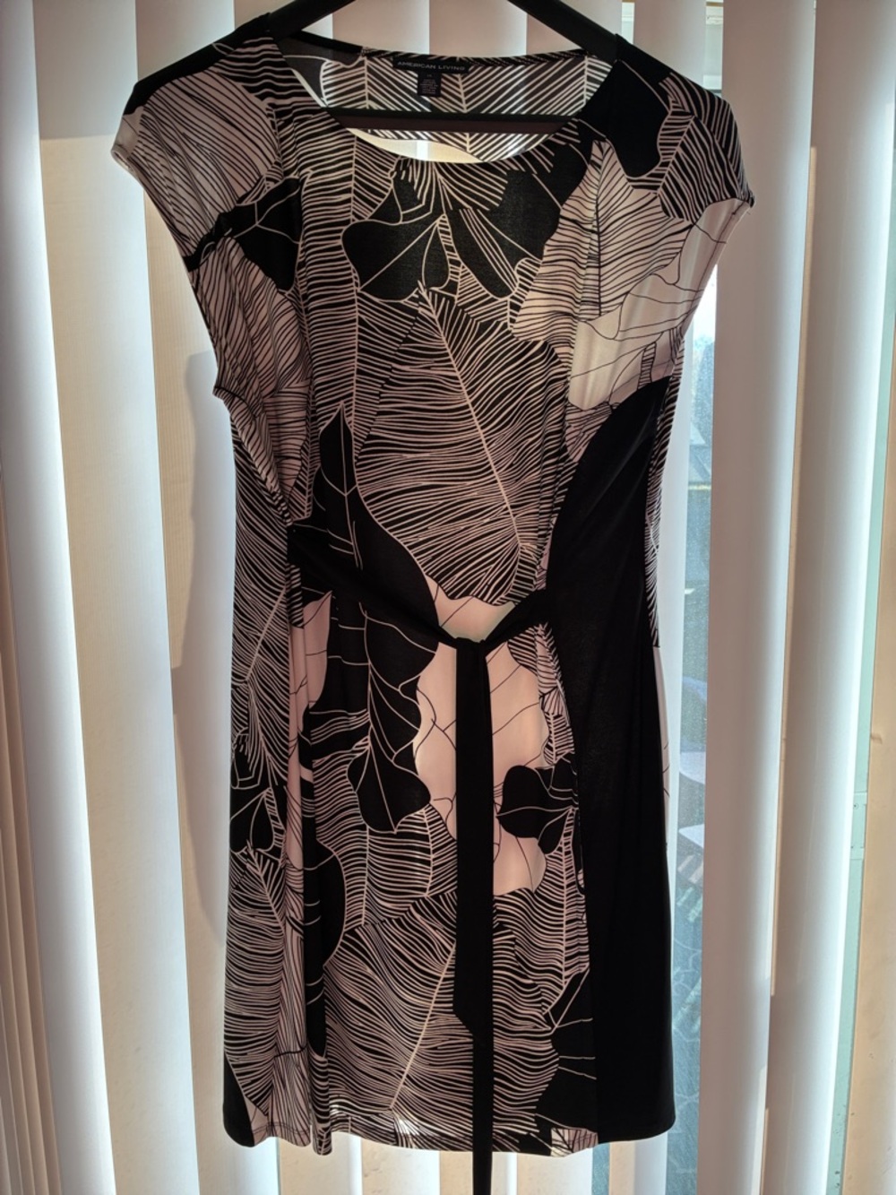 American Living Black and White Printed Tie-Waist Midi Dress